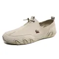 Beige men's suede loafer with wave-edge rubber sole and elastic drawstring toggle - 38 / G2082 Logo Badge / Khaki