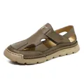Men's brown closed-toe beach sandals with hand-stitched leather and adjustable straps - EU 38 / 3036 Khaki
