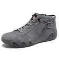 Grey genuine leather high-top casual men's boots with textured rubber octopus sole - EU 38 / Gray