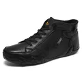 Black high-top sneakers in premium lychee grain leather with textured rubber soles - EU 38 / Black