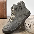 Dark grey men's leather boots with vintage cracked texture and rubber sole - 38 / High-Top Leather Boots (2402) / Gray