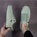 Light green suede lace-up casual shoes with unique wavy sole and side embroidery detail - 38 / Transparent Green