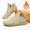 Men's leather martin boots in beige with crocodile pattern and warm plush lining - EU 37 / Sand Warm Fleece
