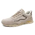 Men's leather hiking shoes with beige suede mesh upper and thick rubber sole - EU 38 / Sand