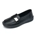 Women's black casual flat shoes with square toe and silver metal buckle detail - EU 35 / Black