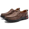 Men's dark brown slip-on loafers with non-slip rubber soles and breathable perforations - EU 38 / Deep Brown