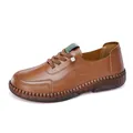 Women's brown casual leather loafers with wave stitching and slip-resistant rubber sole - EU 38 / Brown