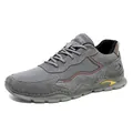 Grey leather casual hiking sneakers with mesh panels and yellow heel detail - EU 38 / Gray