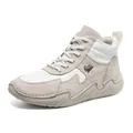 Women's high-top genuine leather casual sneakers in beige and white suede finish - EU 38 / Off White