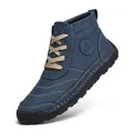 Men's navy blue suede lace-up high-top boots with white contrast stitching and rubber sole - 39 / Blue