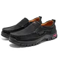 Men's black nubuck loafers with orange lining and durable anti-slip rubber outsoles - EU 38 / Black