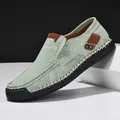Light green textured leather loafers for men with decorative hand-stitched details - 40 / Light Green