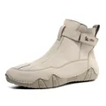 Men's high-top vintage leather boots in sand color with velcro strap and lug sole - EU 38 / Sand (G8862)