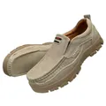 Men's khaki loafers with non-slip sole and breathable perforated suede finish - EU 38 / Apricot