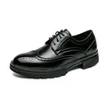 Classic black Brogue Oxford shoes for men with intricate carved details and non-slip sole - EU 38 / Black Carved Lace-up Style (2882)