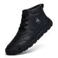 Men's black lace-up leather Martin boots with textured finish and durable rubber sole - 39 / Black