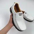 Men's white loafers with litchi texture and thick black non-slip rubber soles - EU 38 / White