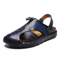 Sandalias de cuero azul marino para hombre con cremallera y suela de goma - 38 / Azul