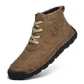 Men's retro brown leather combat boots with durable rubber soles and lace-up design - 39 / Tan