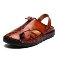 Sandalias de cuero marrón para hombre con punta cerrada y suela de goma - 38 / Marrón Rojo