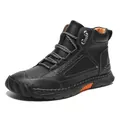 Men's black pebble leather ankle boots with durable hand-stitched details and lace-up closure - 40 / Black