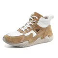 Women's khaki genuine leather high-top ankle boots with goat logo and chunky rubber sole - EU 38 / Brown