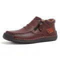 Chaussures décontractées pour hommes en cuir marron avec fermeture éclair latérale - 40 / Brun Profond