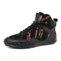 Men's high-top casual boots with red stripes and octopus-style wave rubber sole - EU 38 / Black