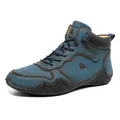 Bottines montantes pour hommes en cuir bleu foncé rétro avec semelle en caoutchouc durable - EU 38 / Bleu
