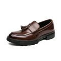 Dark brown leather loafers for men with tassel detail and chunky black lug soles - EU 38 / Dark Brown Tassel Style (2883)