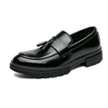 Classic black leather tassel loafers with thick rubber soles in a business casual style - EU 38 / Black Tassel Style (2883)
