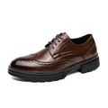 Dark brown men's wingtip brogue shoes with classic carved leather and rubber sole - EU 38 / Brown Carved Lace-up Style (2882)