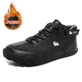 Men's black leather casual ankle boots with warm plush lining and lace-up design - EU 38 / Black (Fleece Lined)