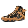 Men's high-top leisure boots in black and brown leather with anti-slip wavy rubber sole - EU 38 / Brown