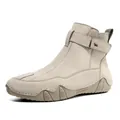 Men's high-top beige nubuck leather boots with hook-and-loop strap and wave sole - EU 38 / Sand (L8862)