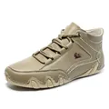 Bottes hautes en cuir kaki pour hommes avec coutures contrastées et semelle en gomme - EU 38 / Khaki (F8327)