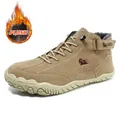 LDECK Men's khaki high-top casual boots with warm grey plush lining and anti-slip rubber sole - EU 38 / Khaki (Fleece Lined)