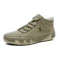 Bottines décontractées pour hommes en cuir vert olive avec lacets et semelle en caoutchouc - EU 38 / Khaki (D8327)