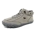 Grey high-top outdoor casual boots in suede with velcro strap and rubber sole - Gray