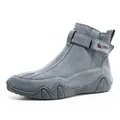Men's retro grey high-top boots with suede finish and adjustable velcro strap - EU 38 / Gray (G8862)