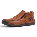 Bottines décontractées en cuir marron pour homme avec fermeture éclair latérale - 40 / Beige