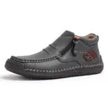 Chaussures montantes grises pour hommes en cuir avec fermeture éclair et coutures - 40 / Gris