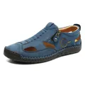 Men's blue leather sport sandals with side zipper and durable rubber sole in variant blue - 38 / Blue