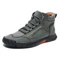 Men's fashion hand-stitched ankle boots in olive green PU leather with durable rubber sole - 40 / Green