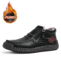 Botines de cuero negro para hombre con forro de felpa cálida y suela de goma - 38 / Estilo con Forro de Felpa / Negro