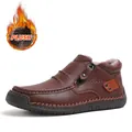 Botas vintage de cuero marrón para hombre con forro de felpa y cremallera lateral - 38 / Estilo con Forro de Felpa / Marrón Profundo