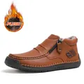 Botas de cuero marrón para hombre con forro de felpa y suela de goma antideslizante - 38 / Estilo con Forro de Felpa / Tostado