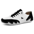 Casual low-top black and white sneakers with sheep logo and wavy non-slip rubber sole - 38 / Black and White