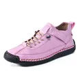 Pink leather casual flat shoes with velcro strap and contrast black rubber sole - EU 38 / Pink