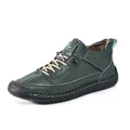 Men's olive green casual leather shoes with thick black rubber sole and khaki laces - EU 38 / Olive Green